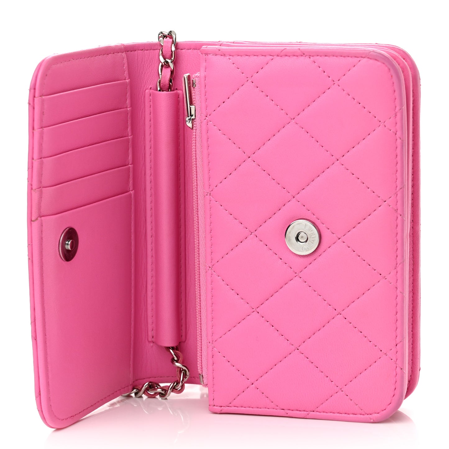 Lambskin Quilted Mini Wallet On Chain WOC Pink