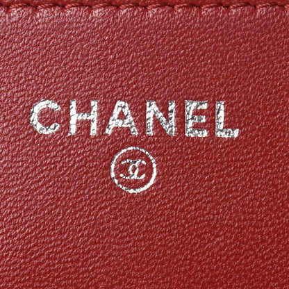 Chanel Lambskin Camellia Embossed Wallet On Chain WOC Red 8 of 19
