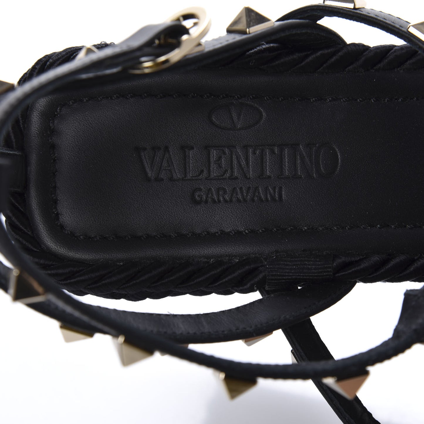 Calfskin Rockstud Ankle Strap Torchon Espadrille Caged 25/95mm Wedge Sandals 37 Black