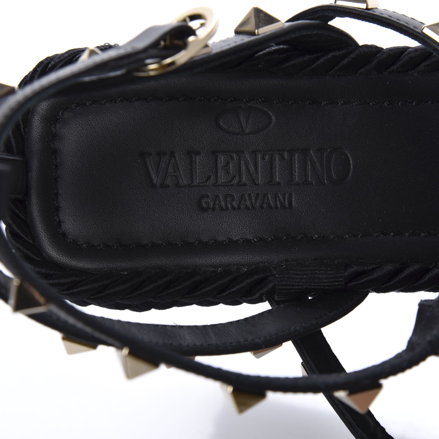 Valentino Garavani Calfskin Rockstud Ankle Strap Torchon Espadrille Caged 25/95mm Wedge Sandals 37 Black 7 of 10