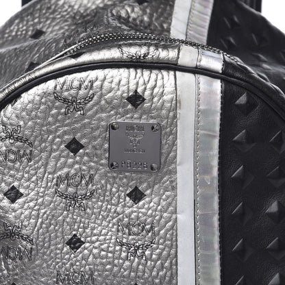 MCM Metallic Visetos Calfskin Medium Studded Munich Lion Stark Backpack Silver Black 9 of 9
