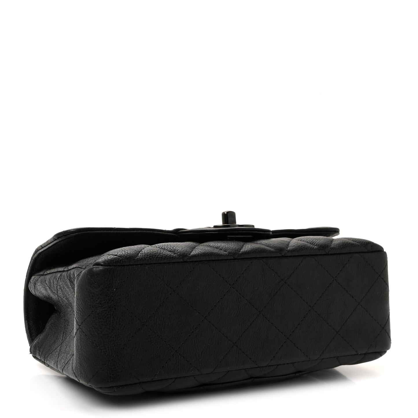 Crumpled Calfskin Quilted Mini Rectangular Flap So Black