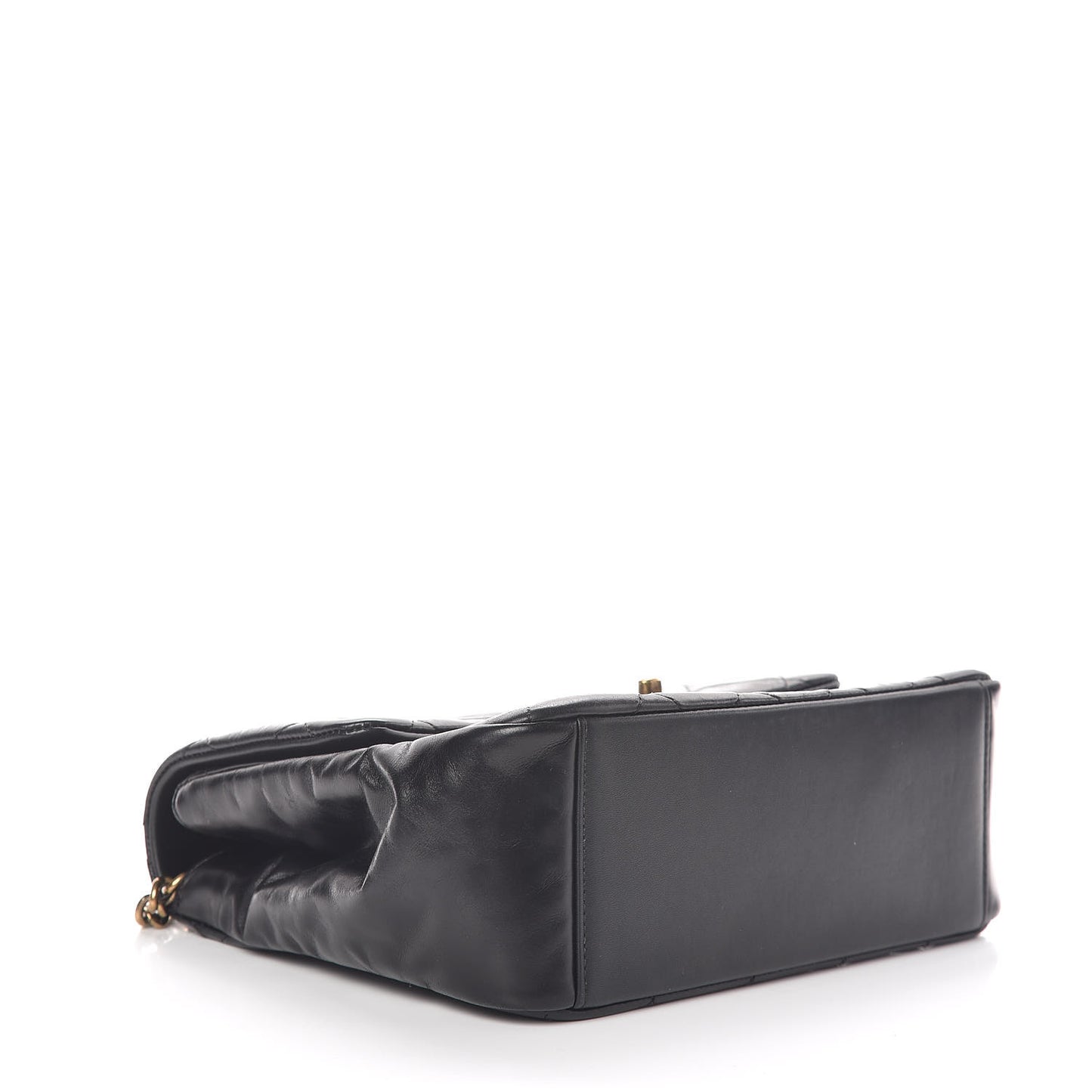 Calfskin Quilted Medium Gold Bar Top Handle Flap Black