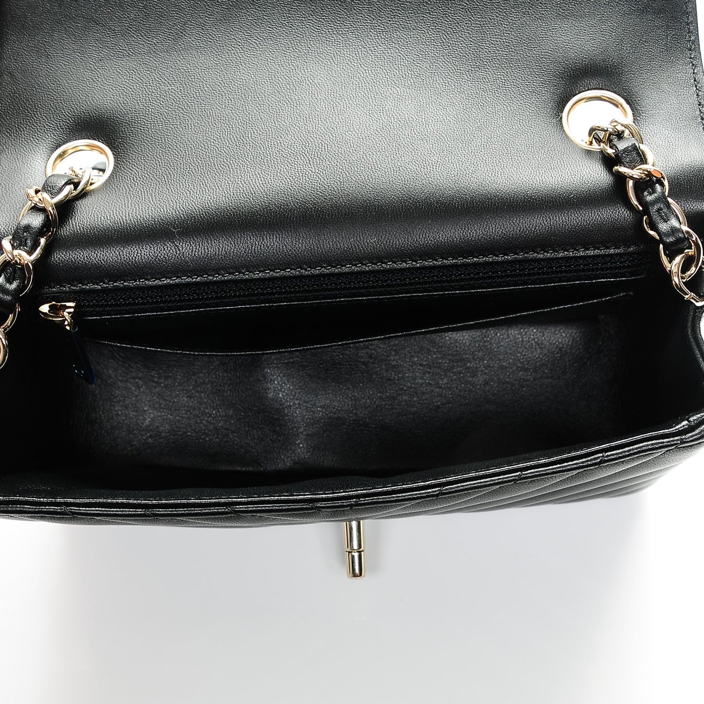 Lambskin Chevron Quilted Mini Rectangular Flap Black