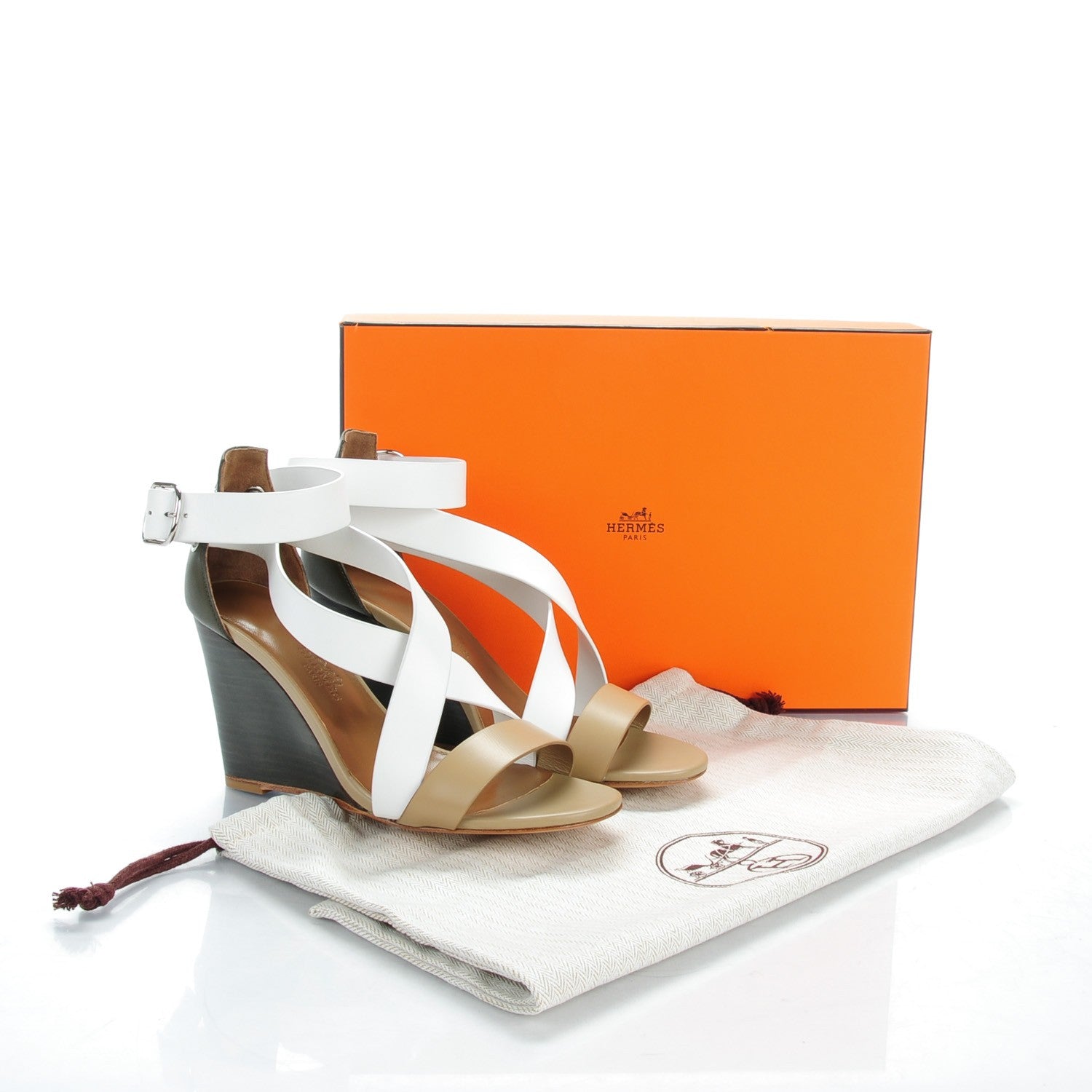 Hermes Calfskin Kiss Wedge Sandals 36 Beige Blanc Bronze 9 of 9