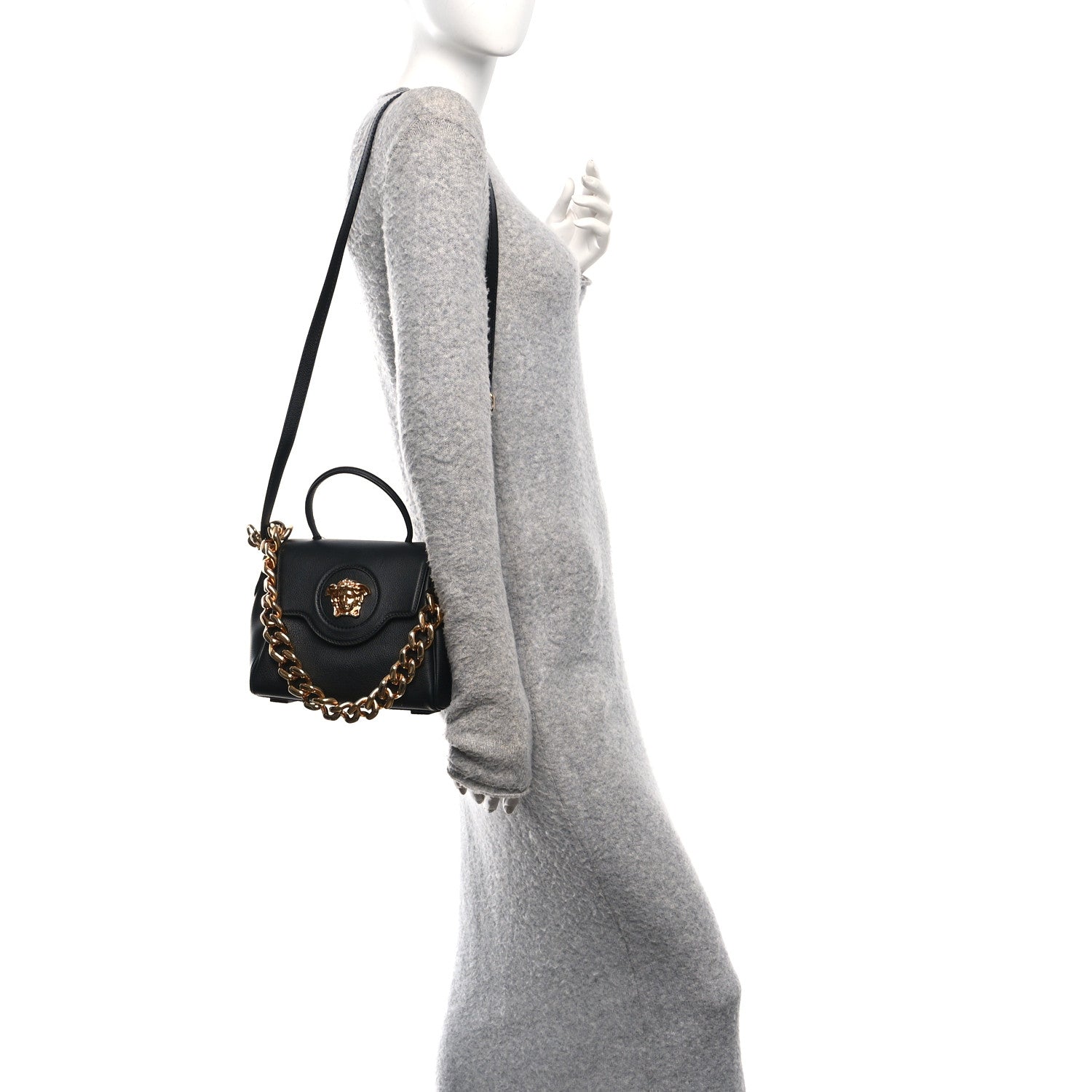 Versace Grained Calfskin Small La Medusa Top Handle Bag Black 2 of 11