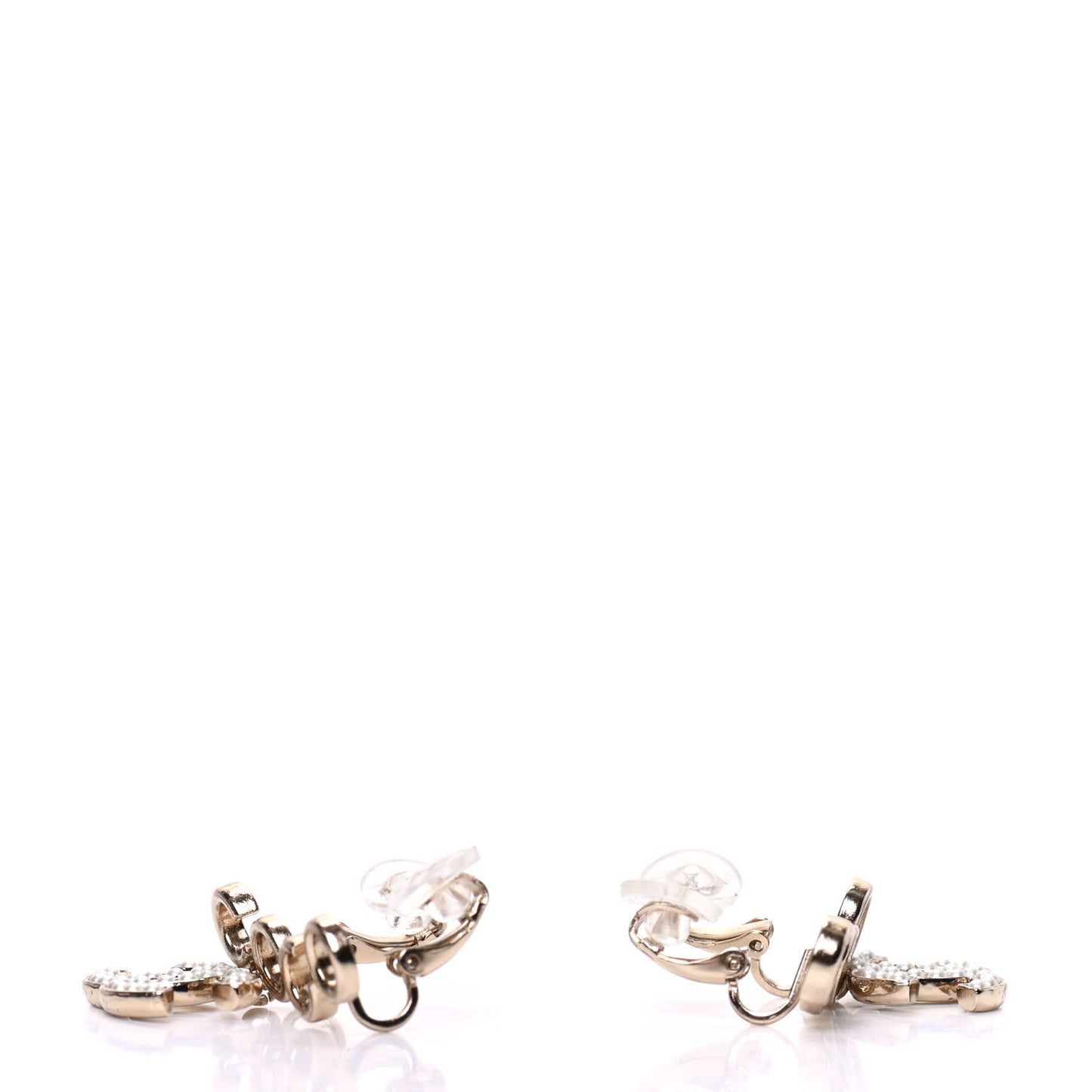 Metal Pearl CC Coco Climber Clip On Earrings Gold
