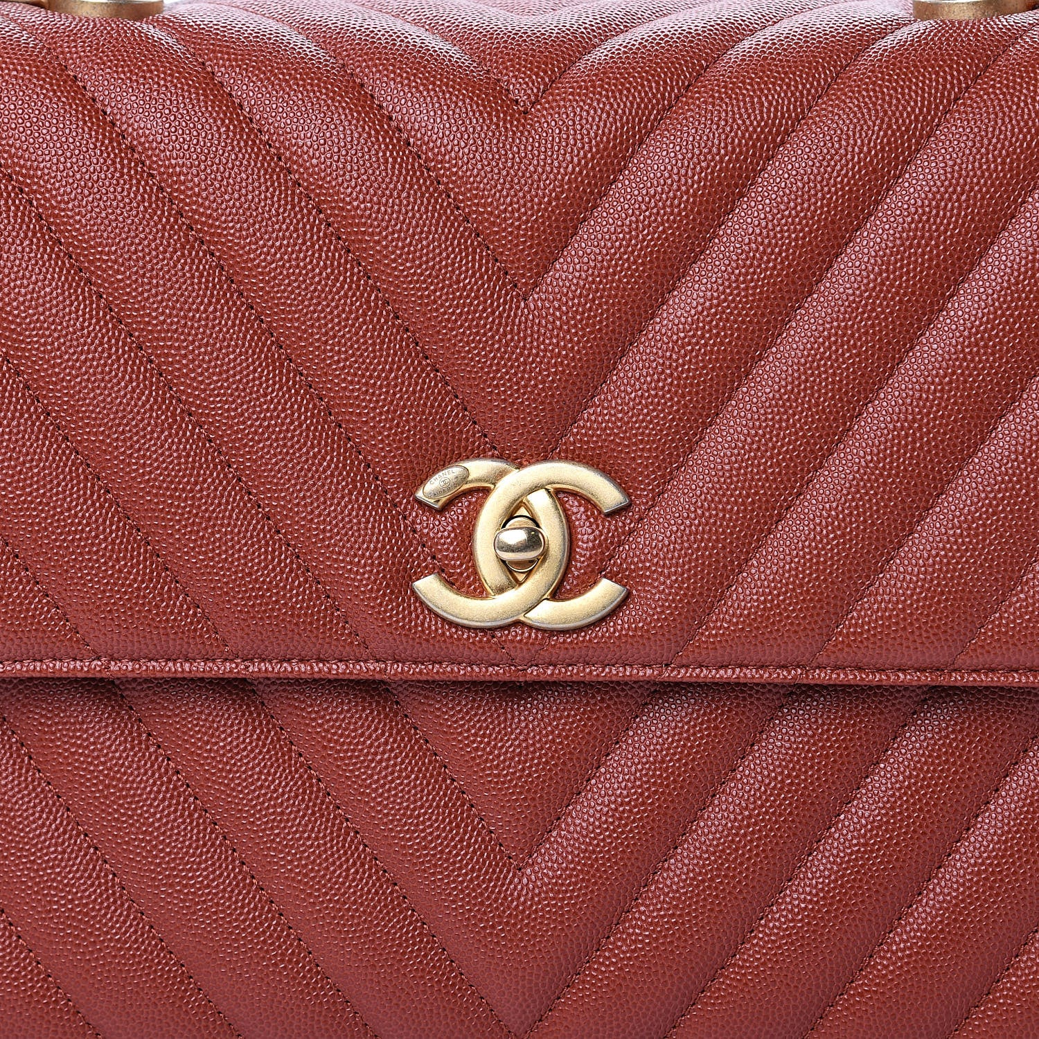 Chanel Caviar Chevron Quilted Medium Coco Handle Flap Dark Orange 10 of 11