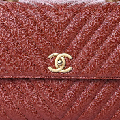 Chanel Caviar Chevron Quilted Medium Coco Handle Flap Dark Orange 10 of 11