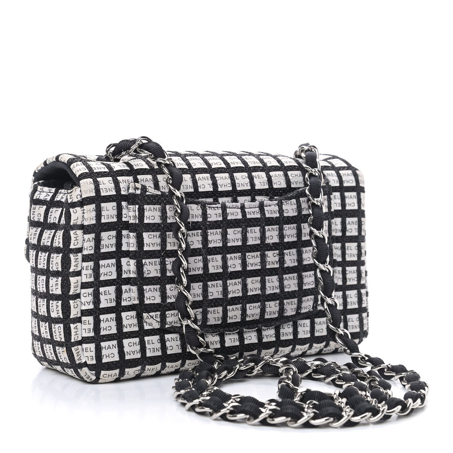 Ribbon Tweed Mini Rectangular Flap Black Ivory
