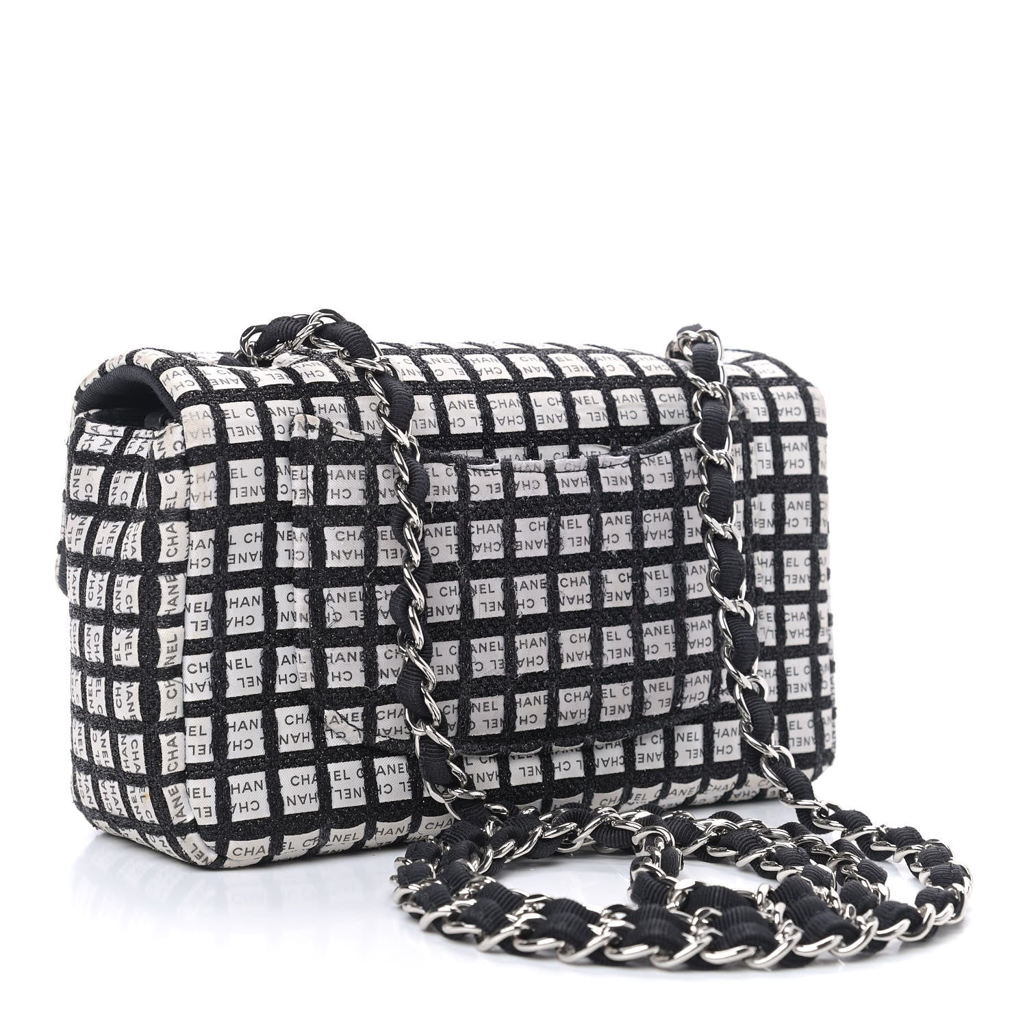 Chanel Ribbon Tweed Mini Rectangular Flap Black Ivory 2 of 8