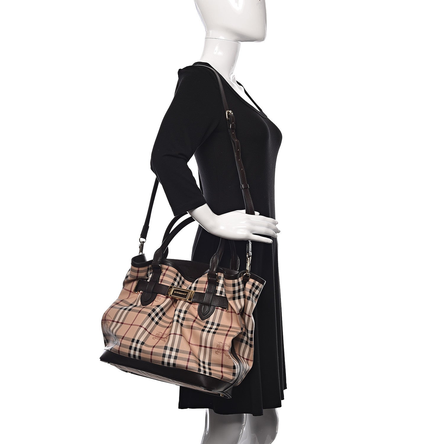 Burberry Haymarket Check Medium Golderton Tote Chocolate 2 of 9