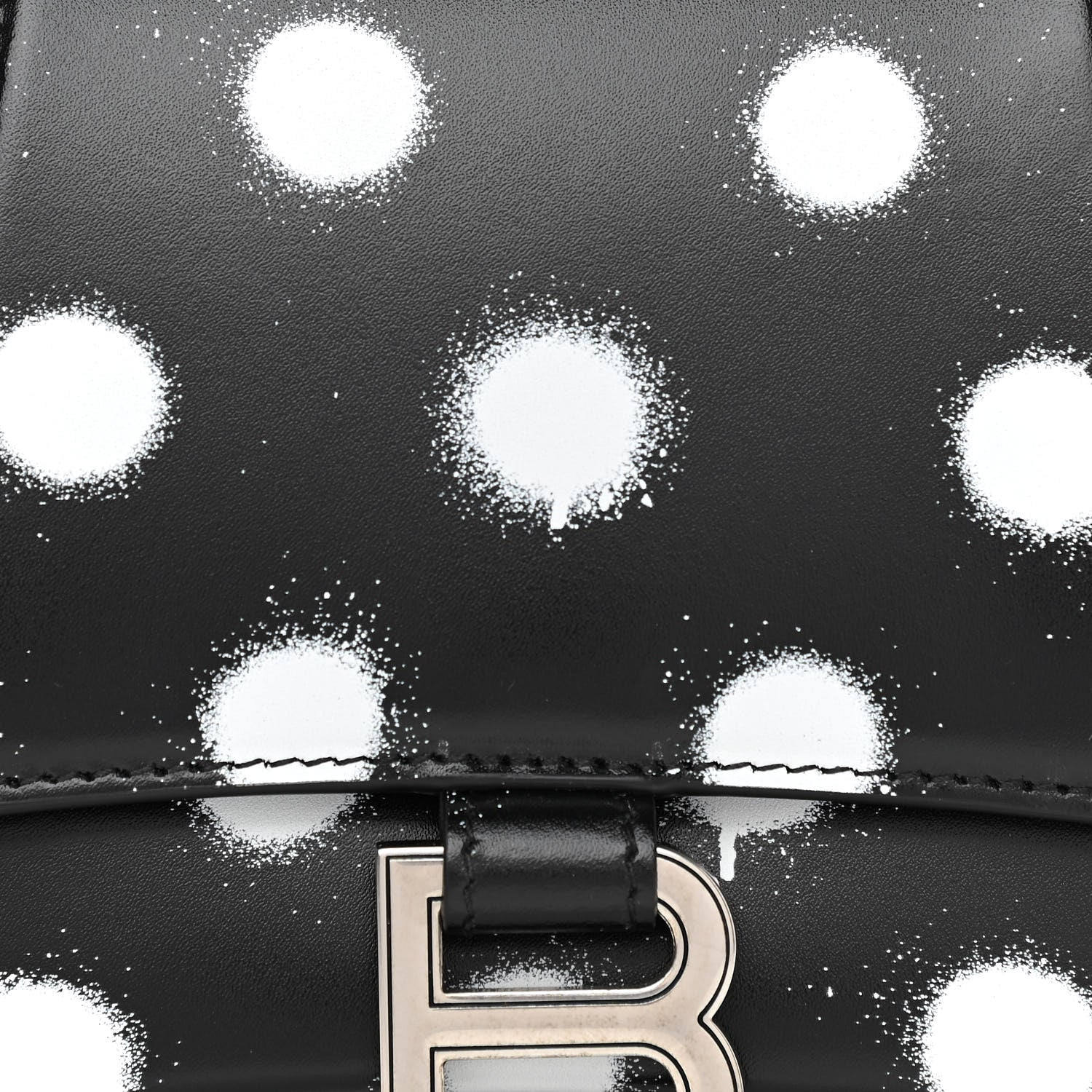 Balenciaga Smooth Calfskin Spray Polka Dot Small Hourglass Top Handle Bag Black White 7 of 10