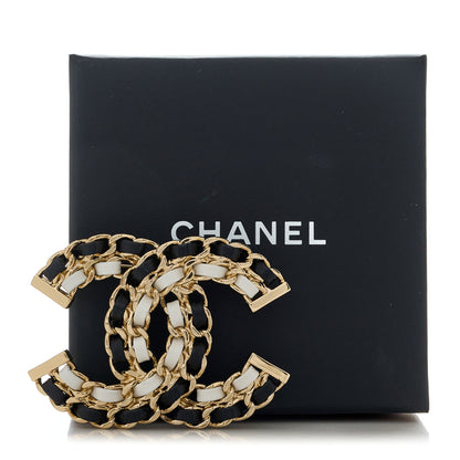 Chanel Lambskin Chain CC Brooch Black White Gold 5 of 5