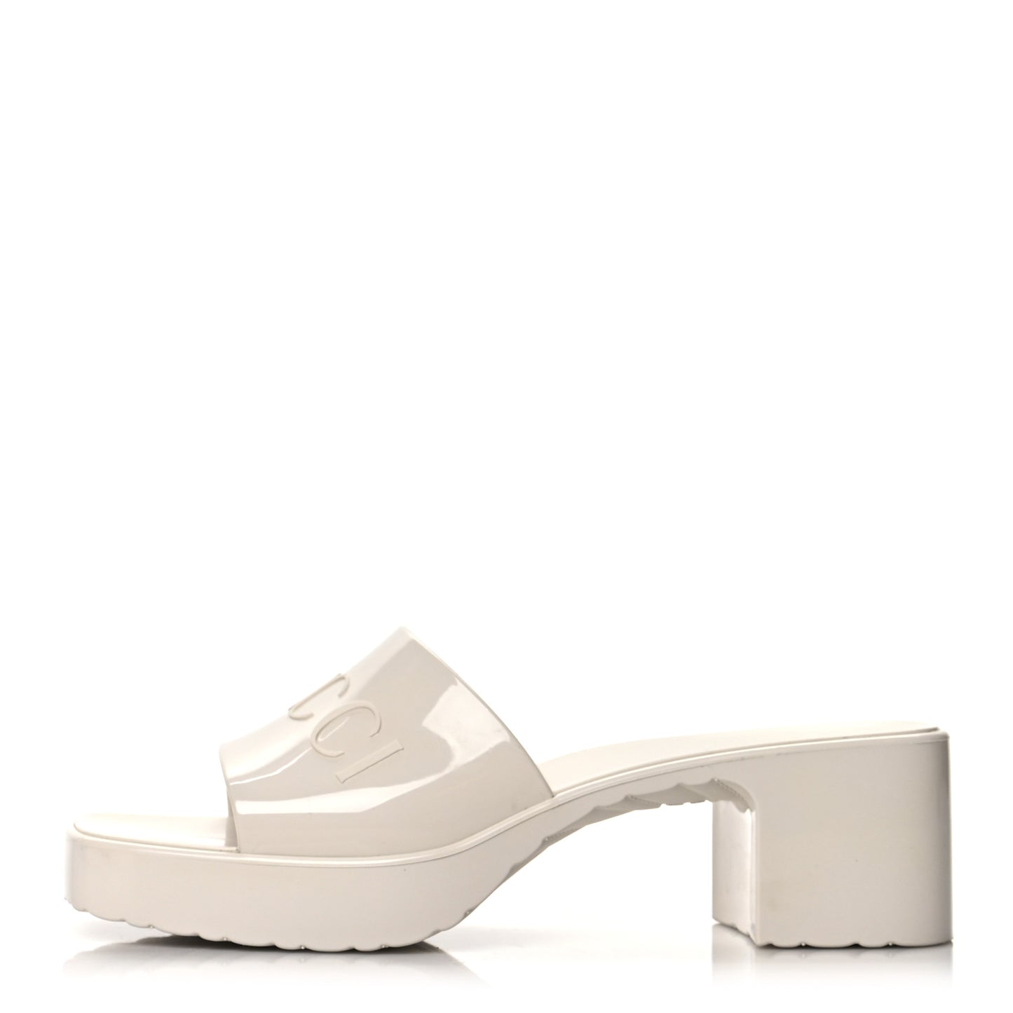 Rubber Gucci Logo Womens Platform 20/60mm Slide Sandals 37 Mystic White