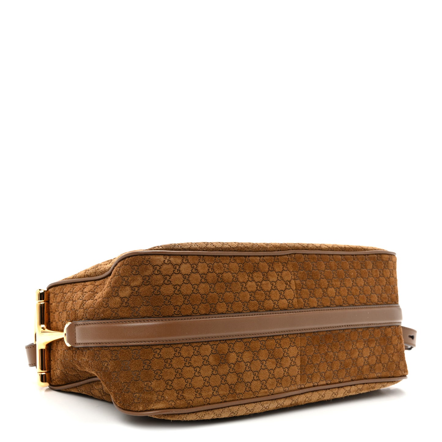 Suede GG Monogram Half Horsebit Medium Shoulder Bag Brown