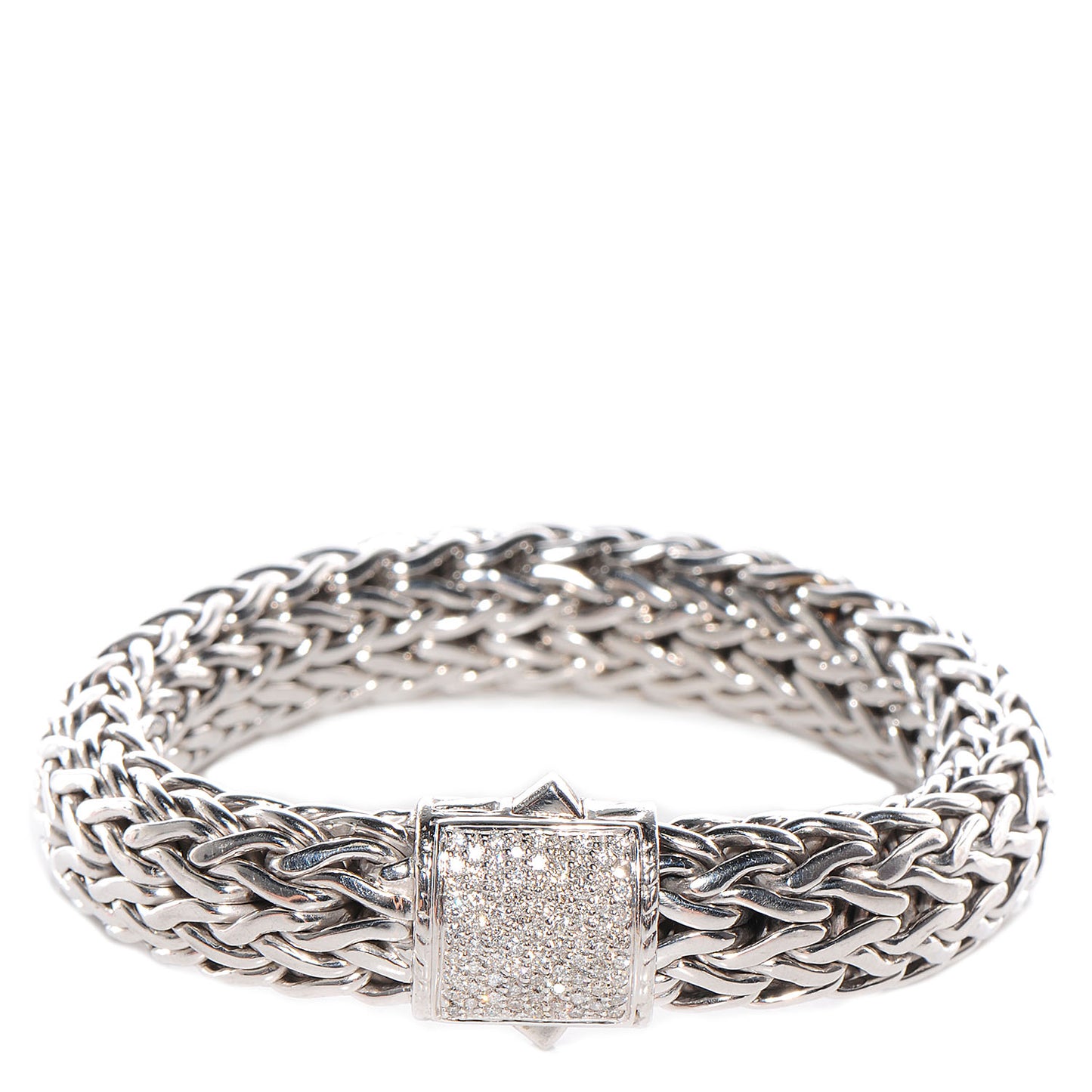 Sterling Silver 18K Gold Pave Diamonds Large Classic Chain Clasp Bracelet size Medium