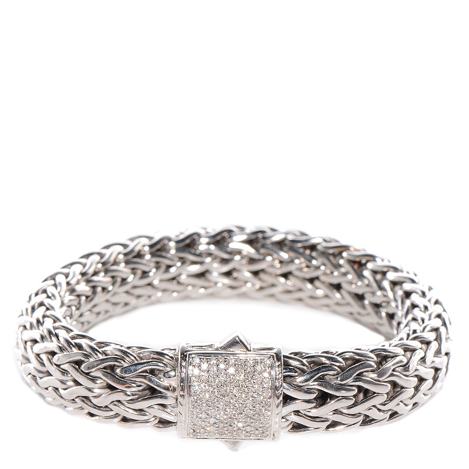 John Hardy Sterling Silver 18K Gold Pave Diamonds Large Classic Chain Clasp Bracelet size Medium 1 of 6