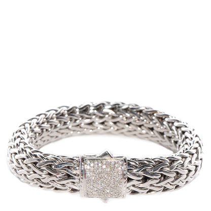 John Hardy Sterling Silver 18K Gold Pave Diamonds Large Classic Chain Clasp Bracelet size Medium 1 of 6