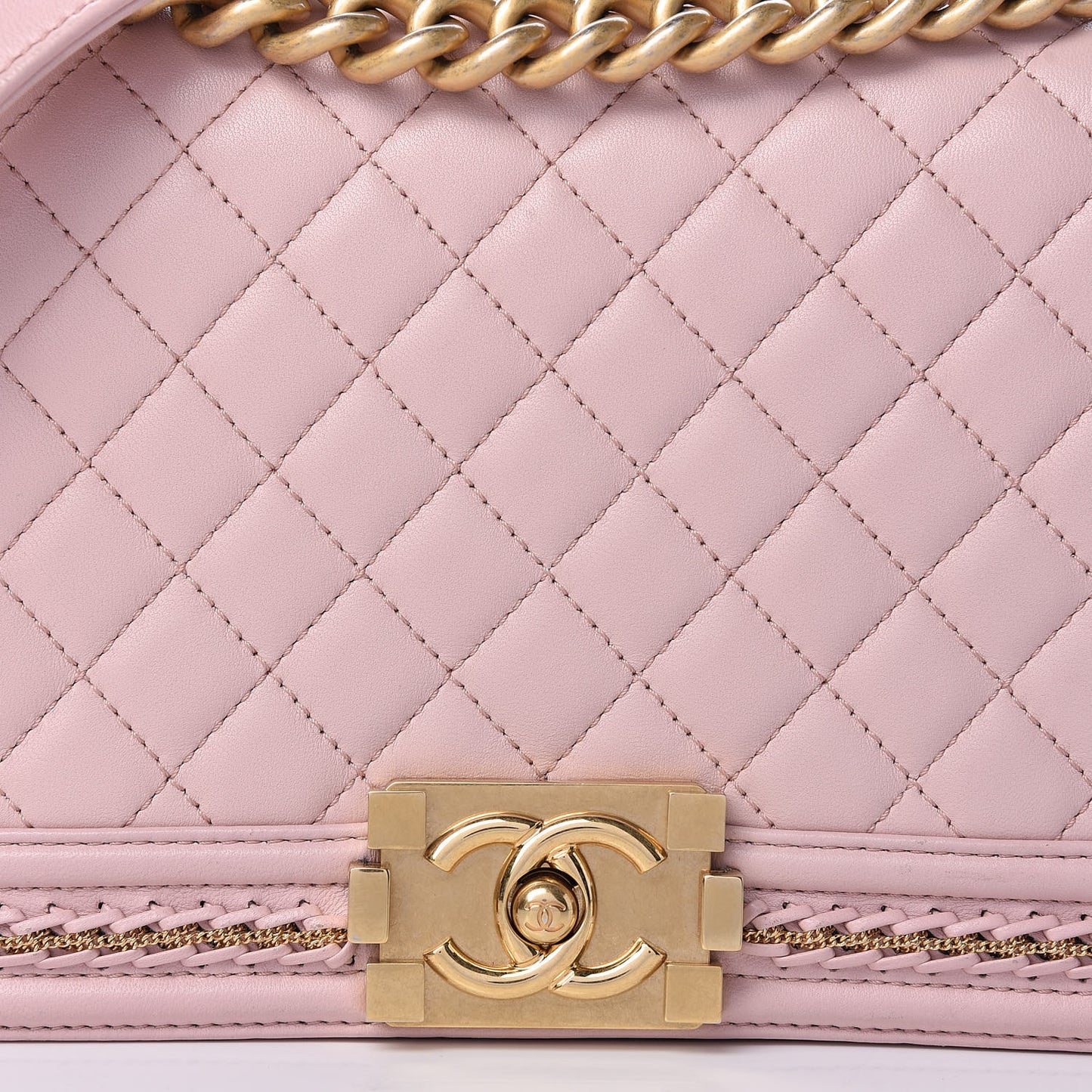 Lambskin Quilted Medium Chain Detail Boy Flap Light Pink