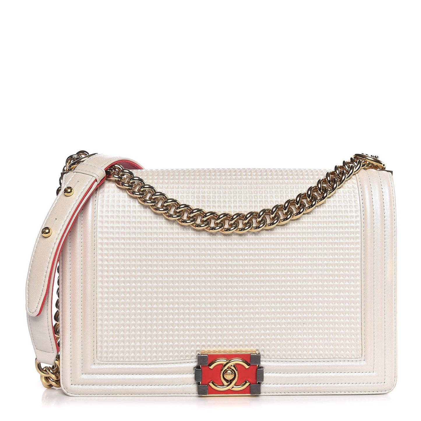 Lambskin Embossed New Medium Boy Cube Flap White