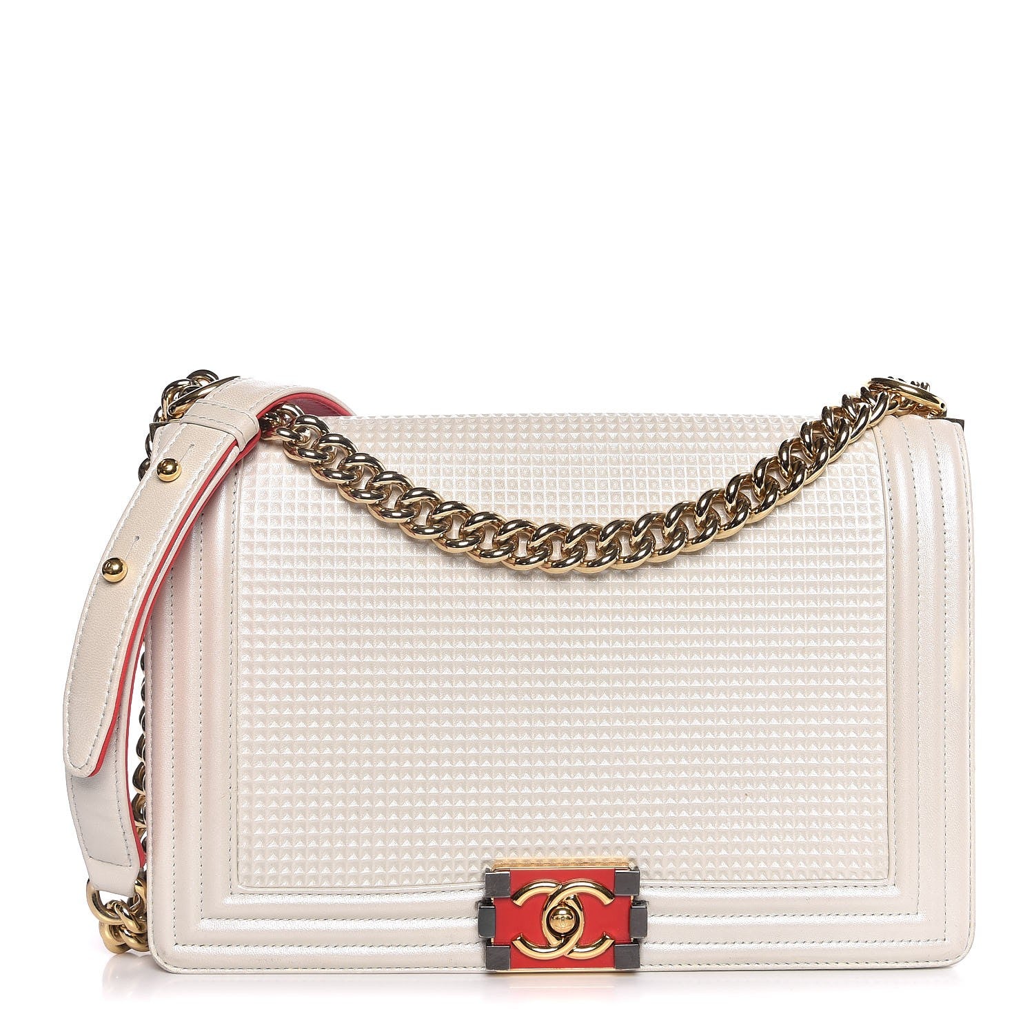 Chanel Lambskin Embossed New Medium Boy Cube Flap White 1 of 7