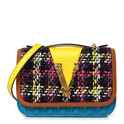 Versace Tweed Calfskin Virtus Chain Shoulder Bag Multicolor 1 of 8