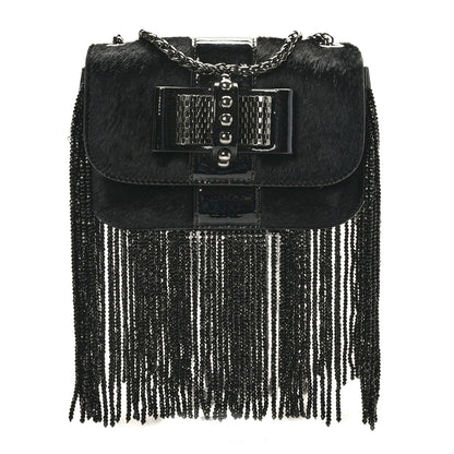 Christian Louboutin Pony Hair Patent Calfskin Mini Sweety Charity Fringe Crossbody Bag Black 1 of 8