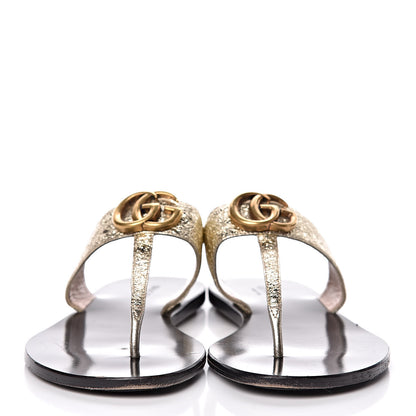 Gucci Nappa Silk Galassia GG Marmont Thong Flat Sandals 37 Platino 2 of 14