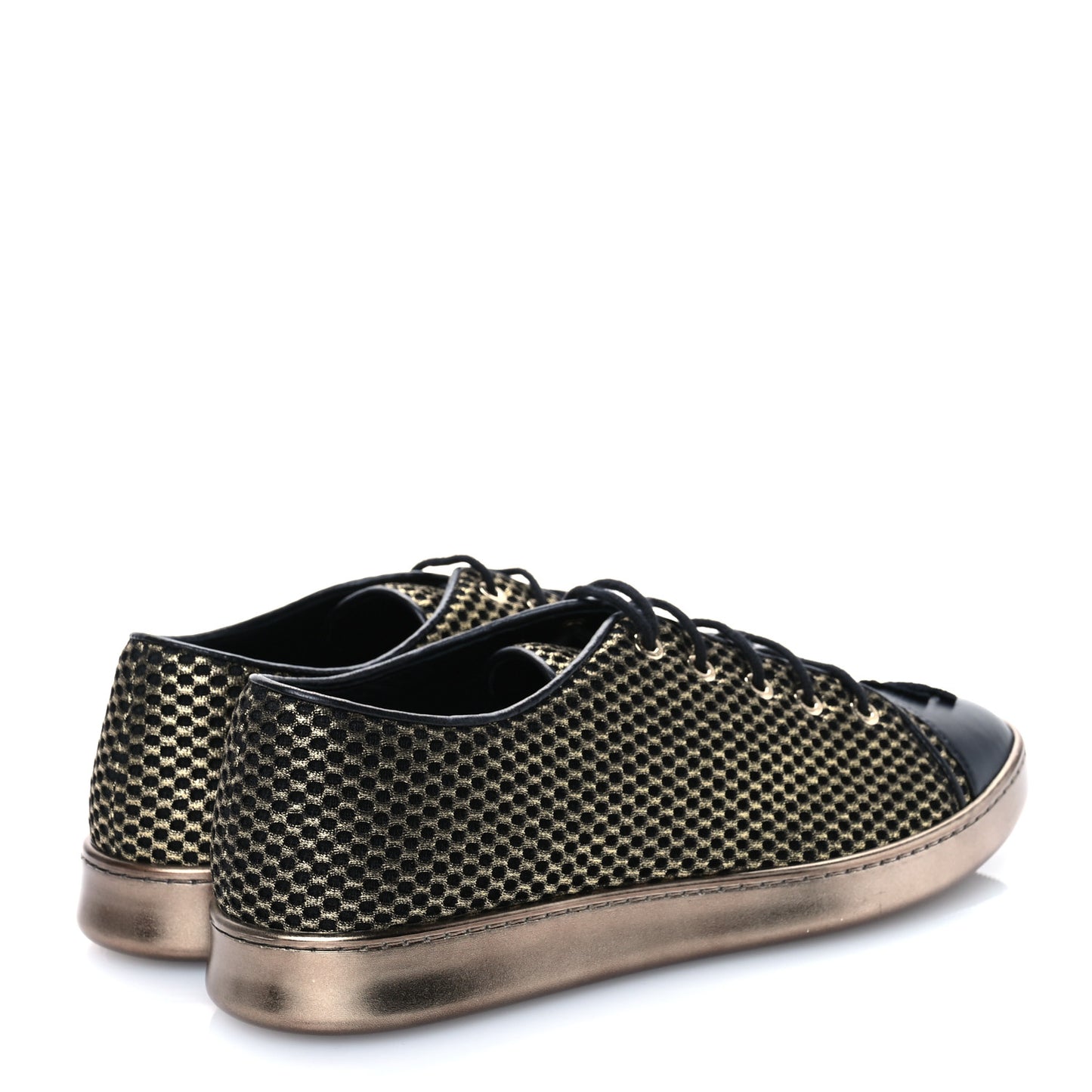 Fabric Mesh Lambskin Low Top Sneakers 39.5 Gold Black