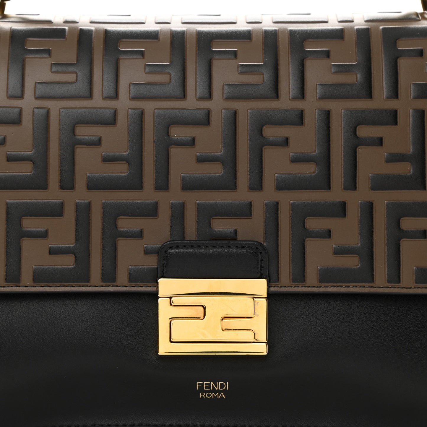 Vitello Liberty Bi-Color FF 1974 Embossed Kan U Shoulder Bag Black Maya