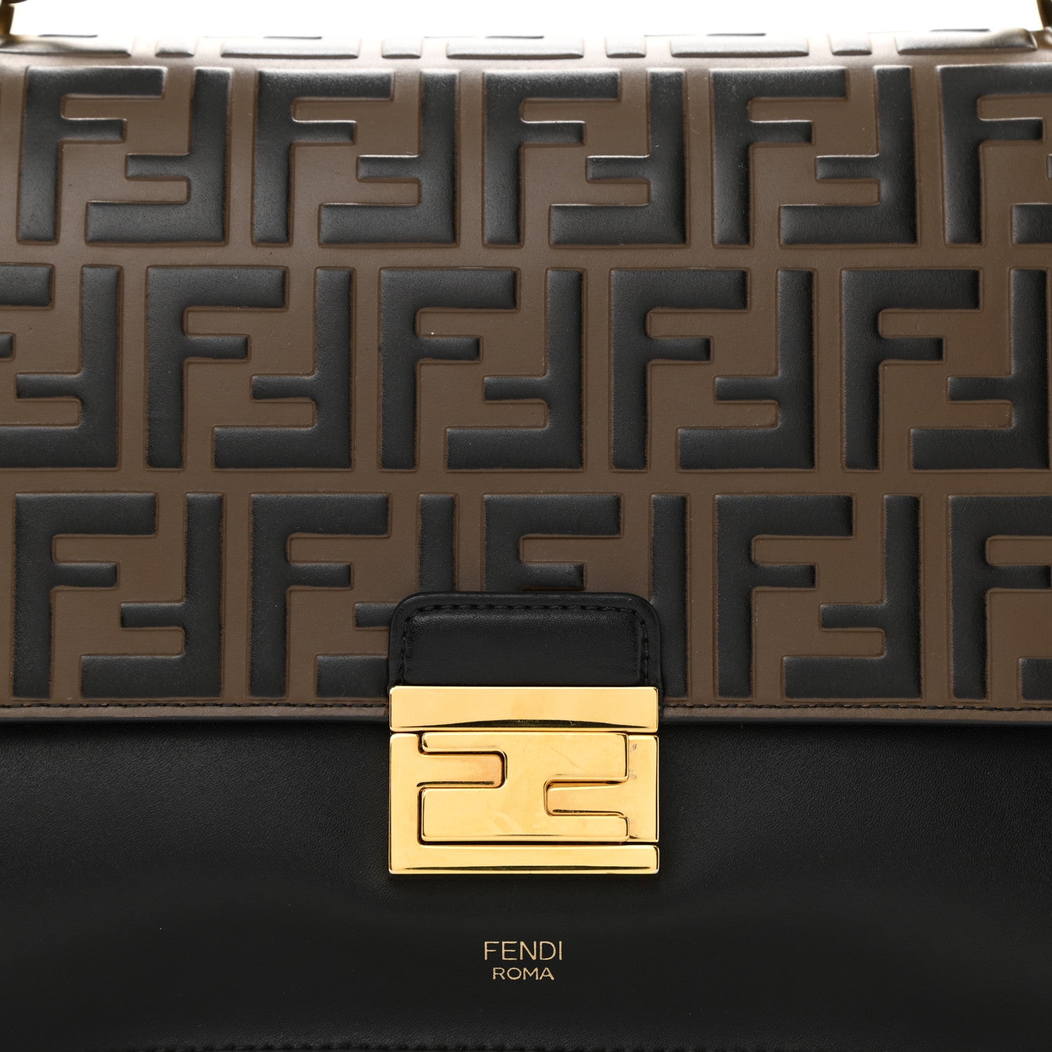 Fendi Vitello Liberty Bi-Color FF 1974 Embossed Kan U Shoulder Bag Black Maya 8 of 10
