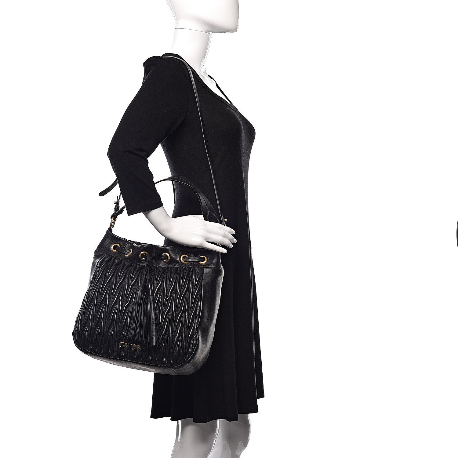 Miu Miu Nappa Matelasse Bucket Bag Black 2 of 9