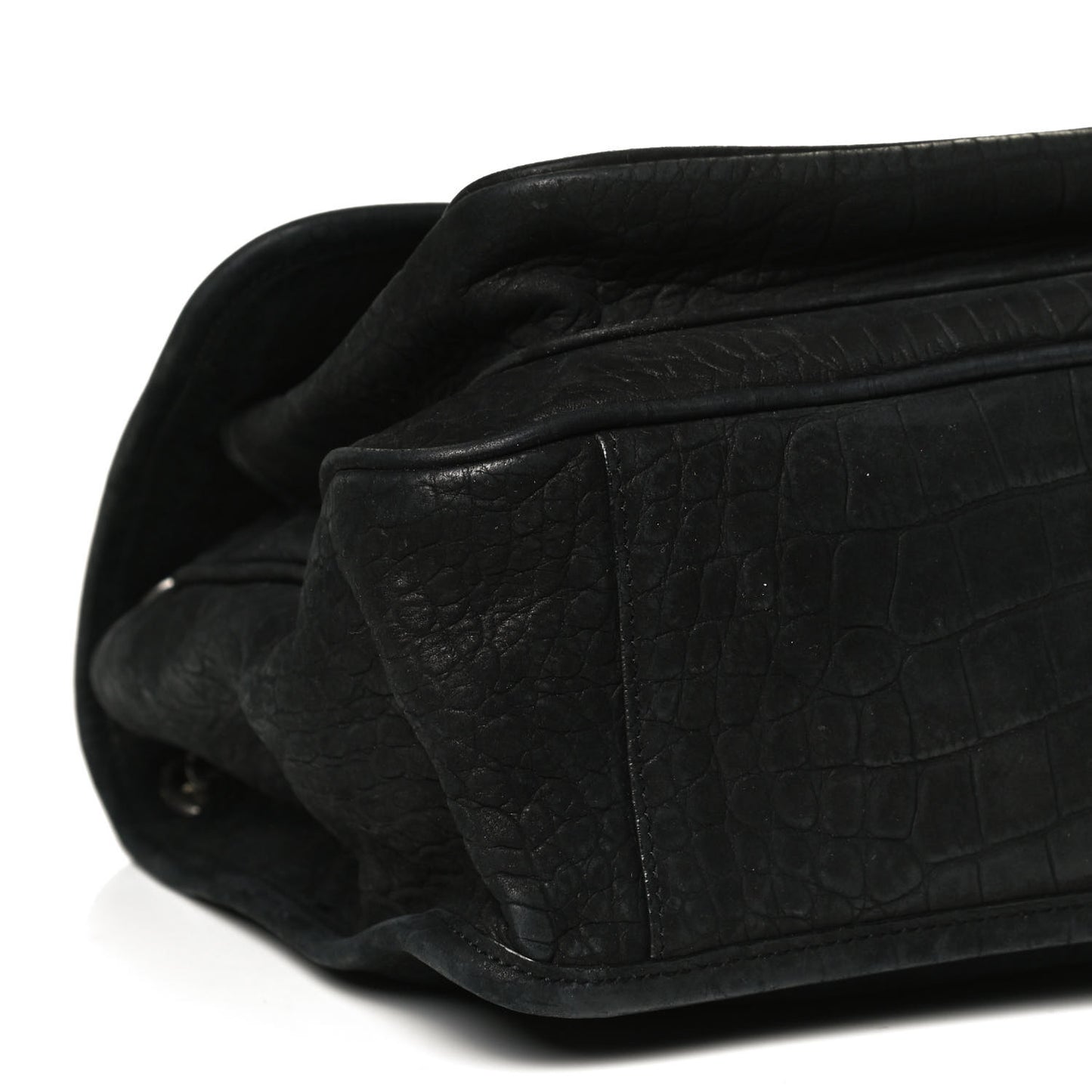 Nubuck Crocodile Embossed Monogram Medium Niki Chain Satchel Black