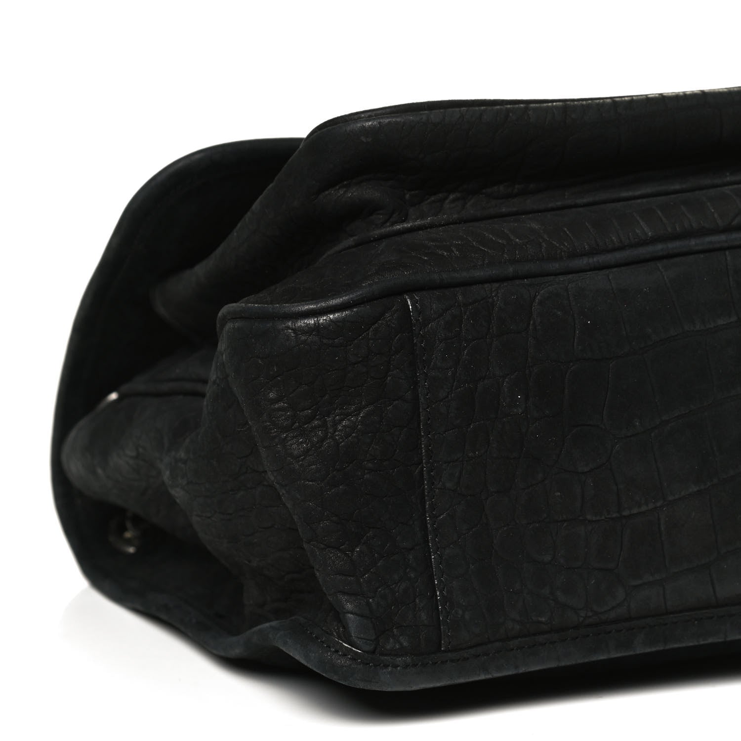 Saint Laurent Nubuck Crocodile Embossed Monogram Medium Niki Chain Satchel Black 9 of 10