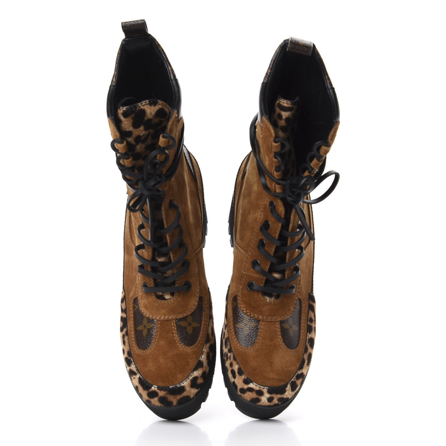 Suede Calfskin Monogram Laureate Platform Desert Boots 38 Cognac