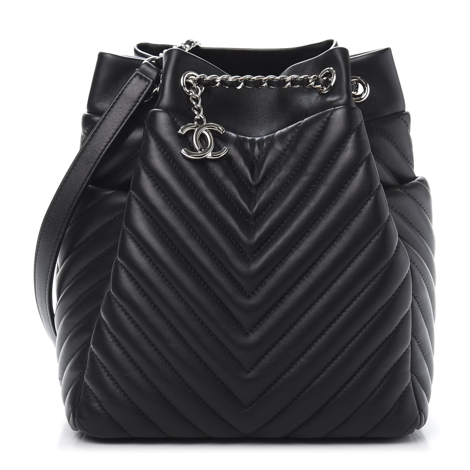 Chanel Lambskin Chevron Small Urban Spirit Drawstring Bag Black 1 of 10