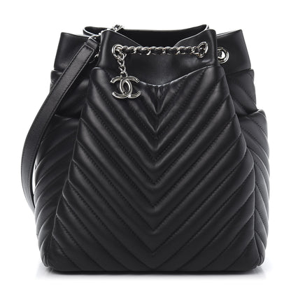 Chanel Lambskin Chevron Small Urban Spirit Drawstring Bag Black 1 of 10