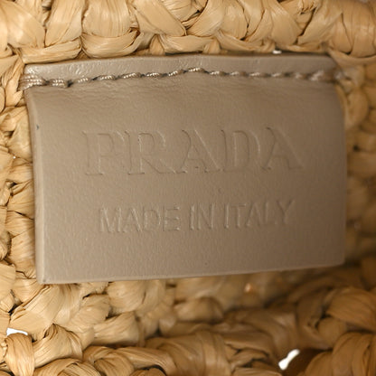 Prada Yarn Raffia Effect Crochet Logo Embroidered Tote Bag Naturale 6 of 8