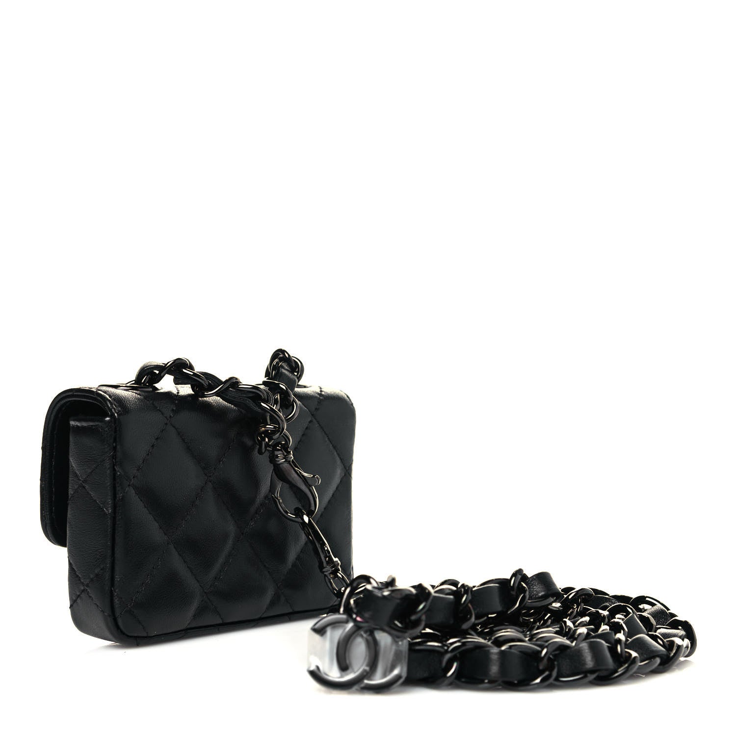 Chanel Lambskin Quilted Mini Chain Belt Bag Black 2 of 13