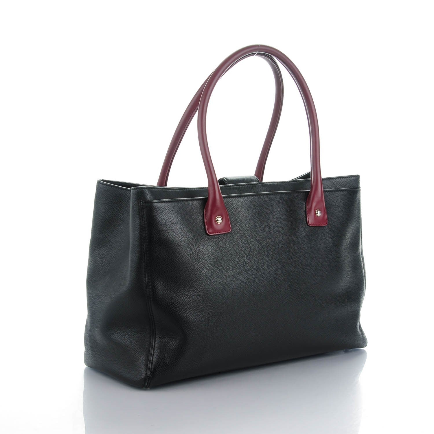 Chanel Calfskin Cerf Executive Shopper Tote Burgundy Black 3 of 7