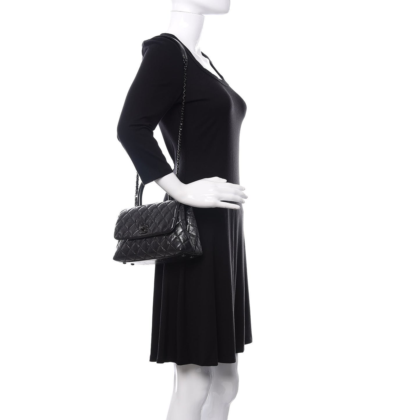 Aged Calfskin Quilted Mini Coco Handle Flap So Black