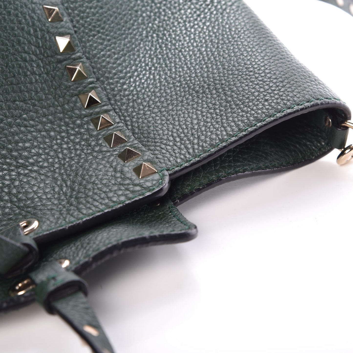 Pebbled Calfskin Medium Rockstud Tote Dark Green