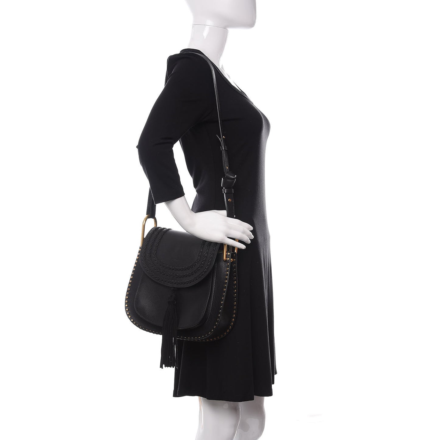 Suede Braided Small Hudson Shoulder Bag Black