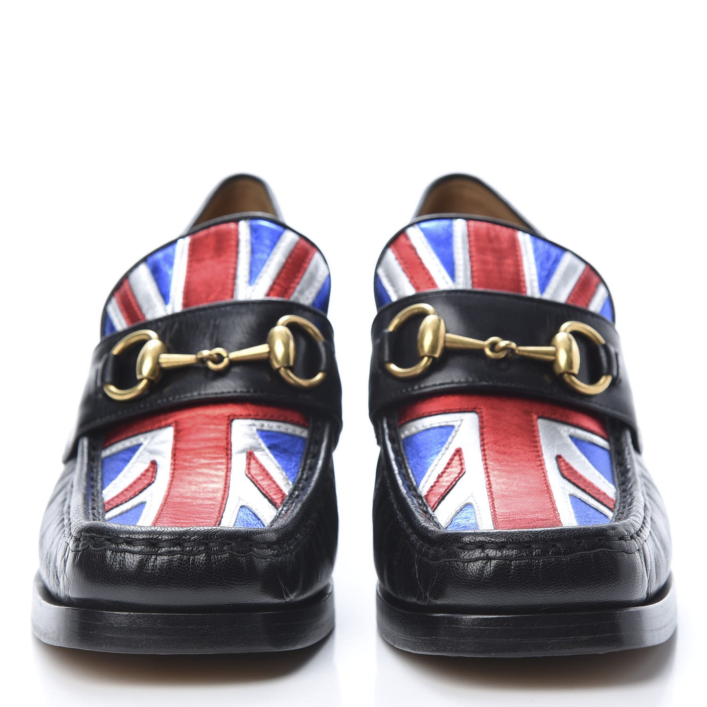 Lambskin Union Jack Horsebit Loafer Pumps 39 Black