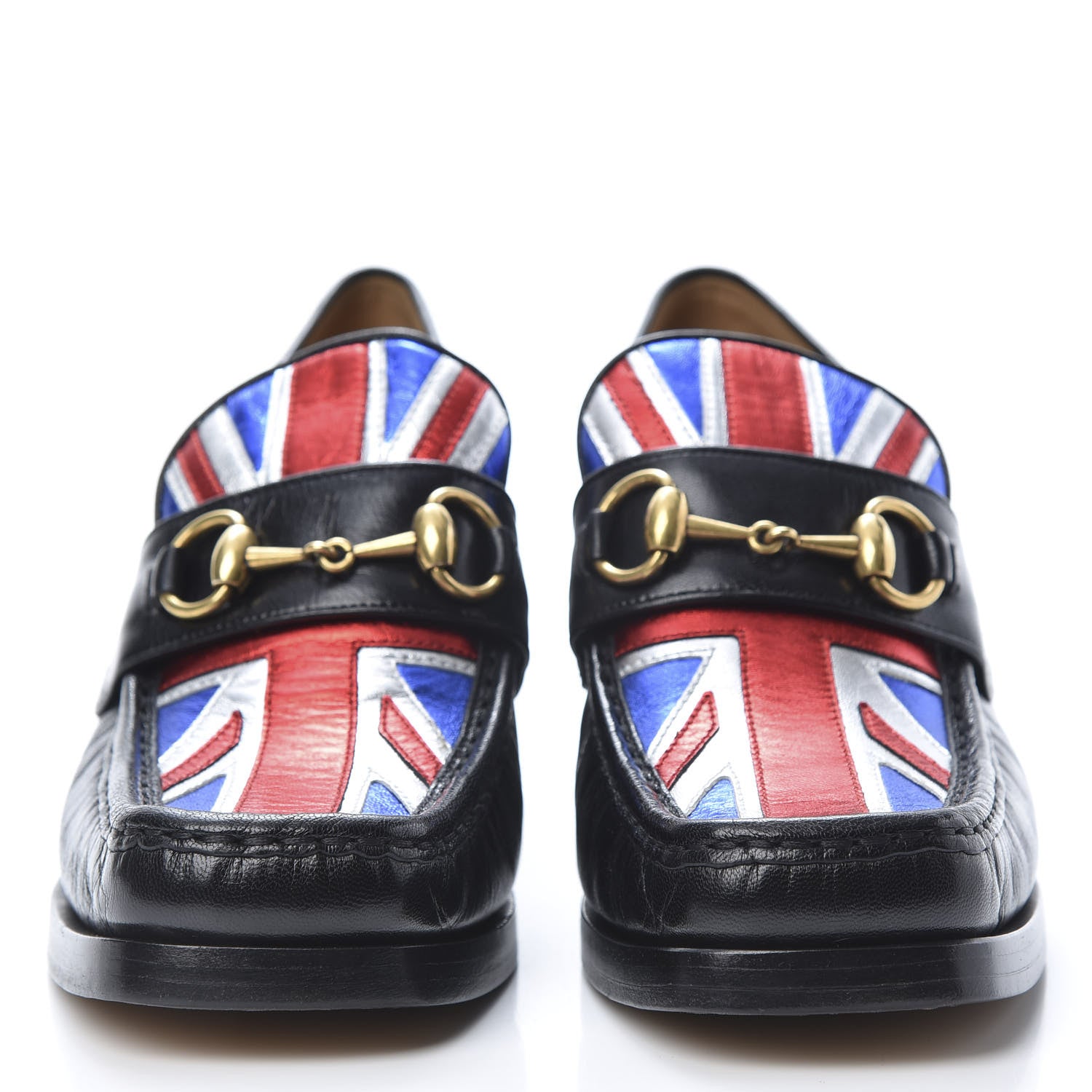 Gucci Lambskin Union Jack Horsebit Loafer Pumps 39 Black 2 of 11
