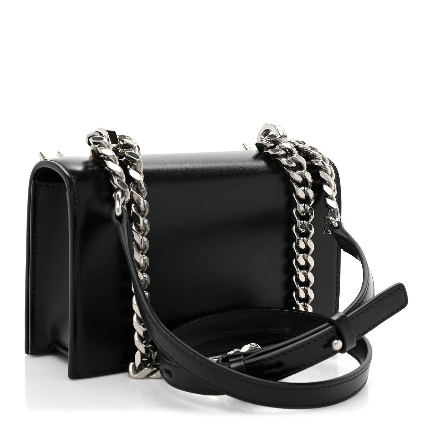 Calfskin Studded Knuckle Satchel Black Silver