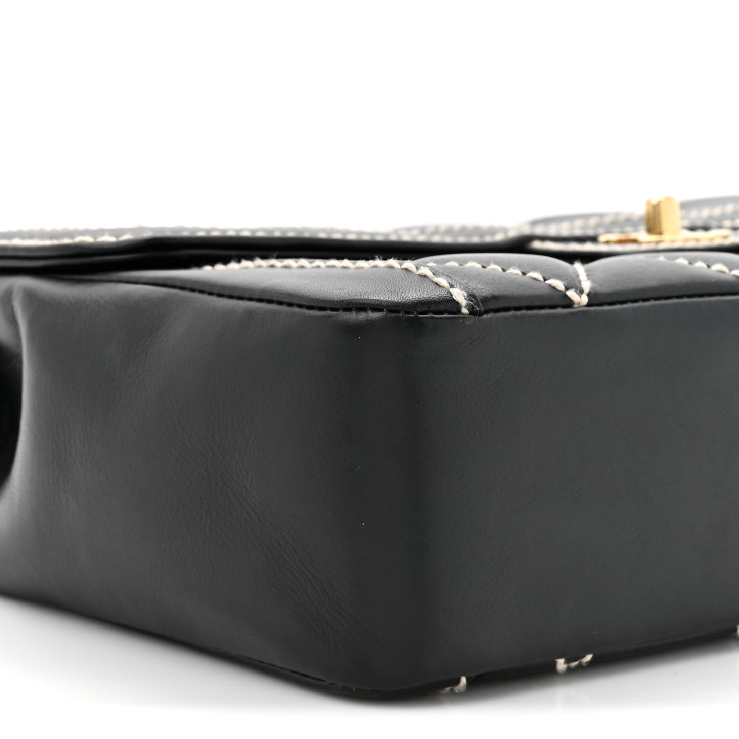 Calfskin Quilted Wild Stitch Large Top Handle Flap Black
