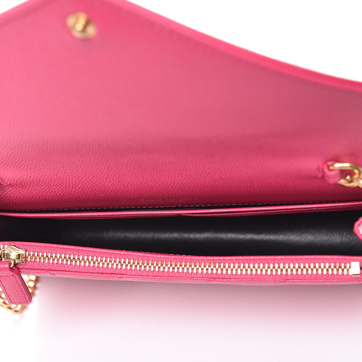 Saint Laurent Grain De Poudre Matelasse Chevron Monogram Envelope Chain Wallet Bubblegum 7 of 12