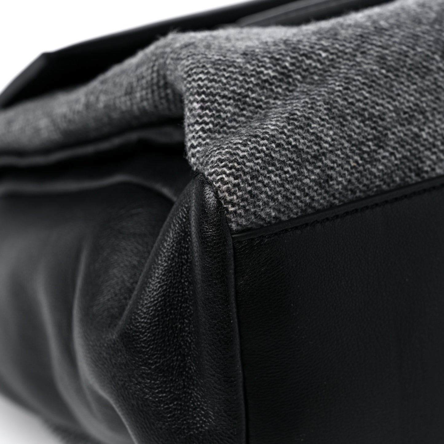 Tweed Wool Calfskin Medium Pandora Pure Flap Bag Dark Grey Black
